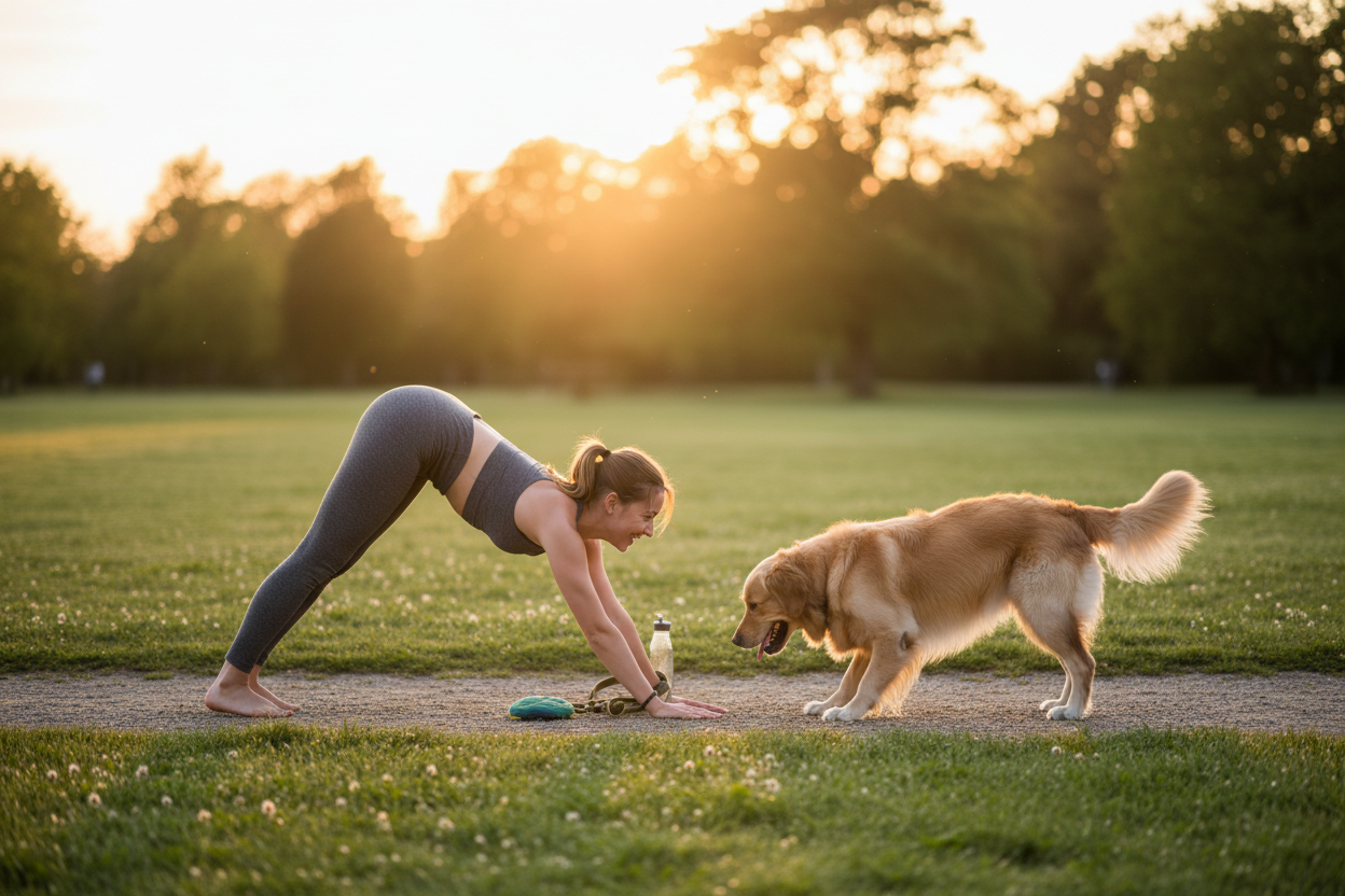 Woman working out with her dog
